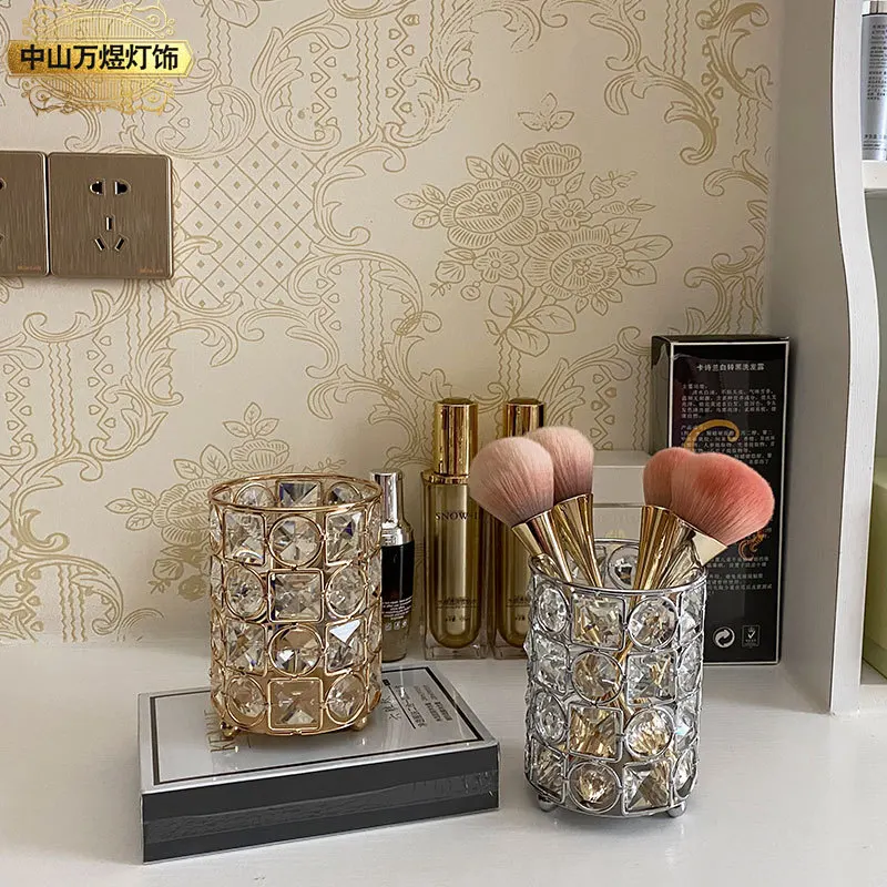 

European style manicure tools light luxury crystal glass pen holder makeup brush manicure crystal pen dust brush storage holder