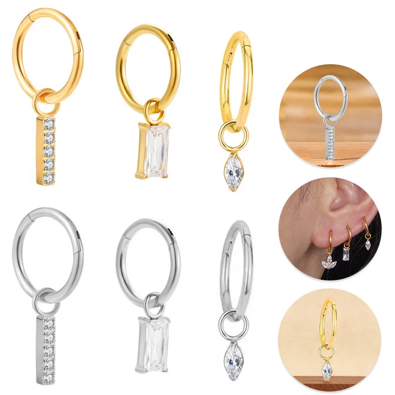 Титановые серьги-подвески CZ для пирсинга Helix Conch женщин