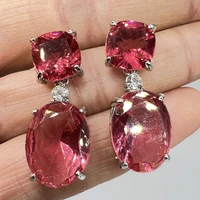 exquisite oval red zircon crystal earrings for women luxury fashion silver color metal square wedding dangle earrings jewelry