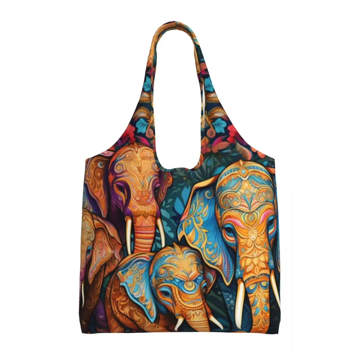 

Сумка для покупок с изображением индийского слона, пляжные сумки с изображением животных, цветов, листьев, женские сумки для покупок на заказ, тканевая Ретро сумка-тоут