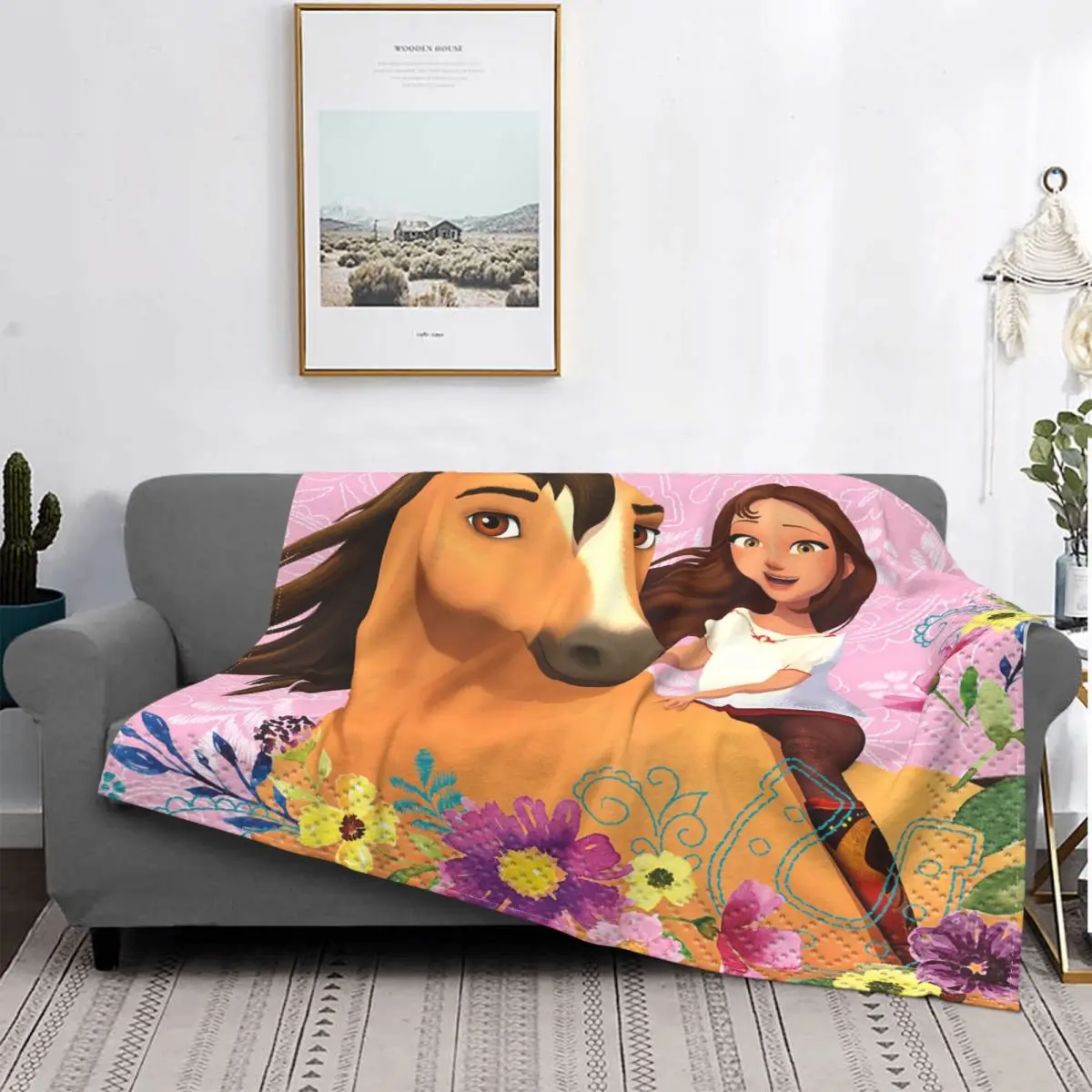 

Spirit Riding Free Blankets Sofa Cover Flannel Summer Horses Cartoon Breathable Thin Throw Blanket for Sofa Car Plush Thin Quilt