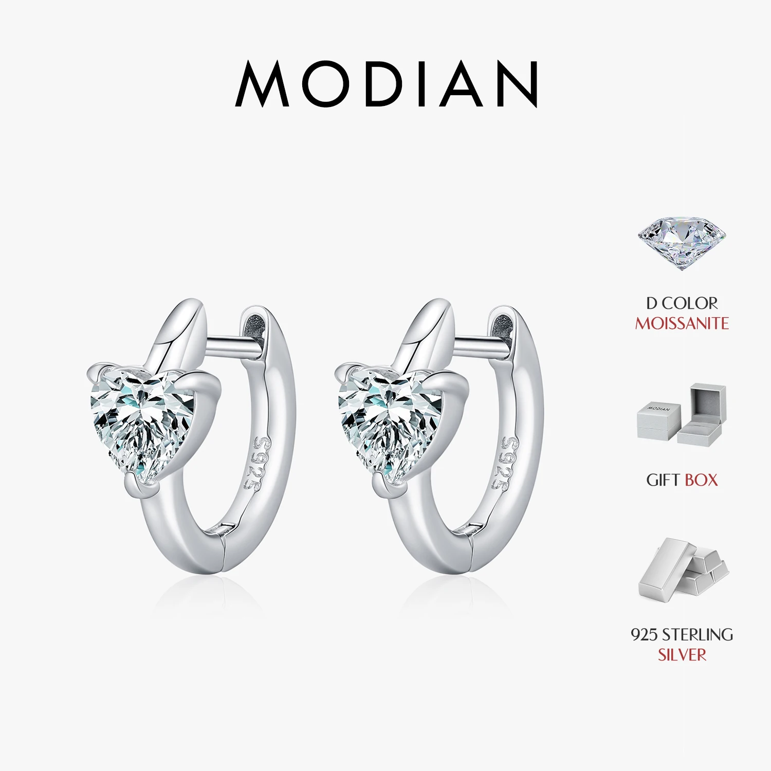 Фото Серьги-кольца MODIAN Delicate Clarity Moissanite из стерлингового серебра 925 пробы с лабораторными бриллиантами для женщин, изысканные ювелирные изделия, подарки №1