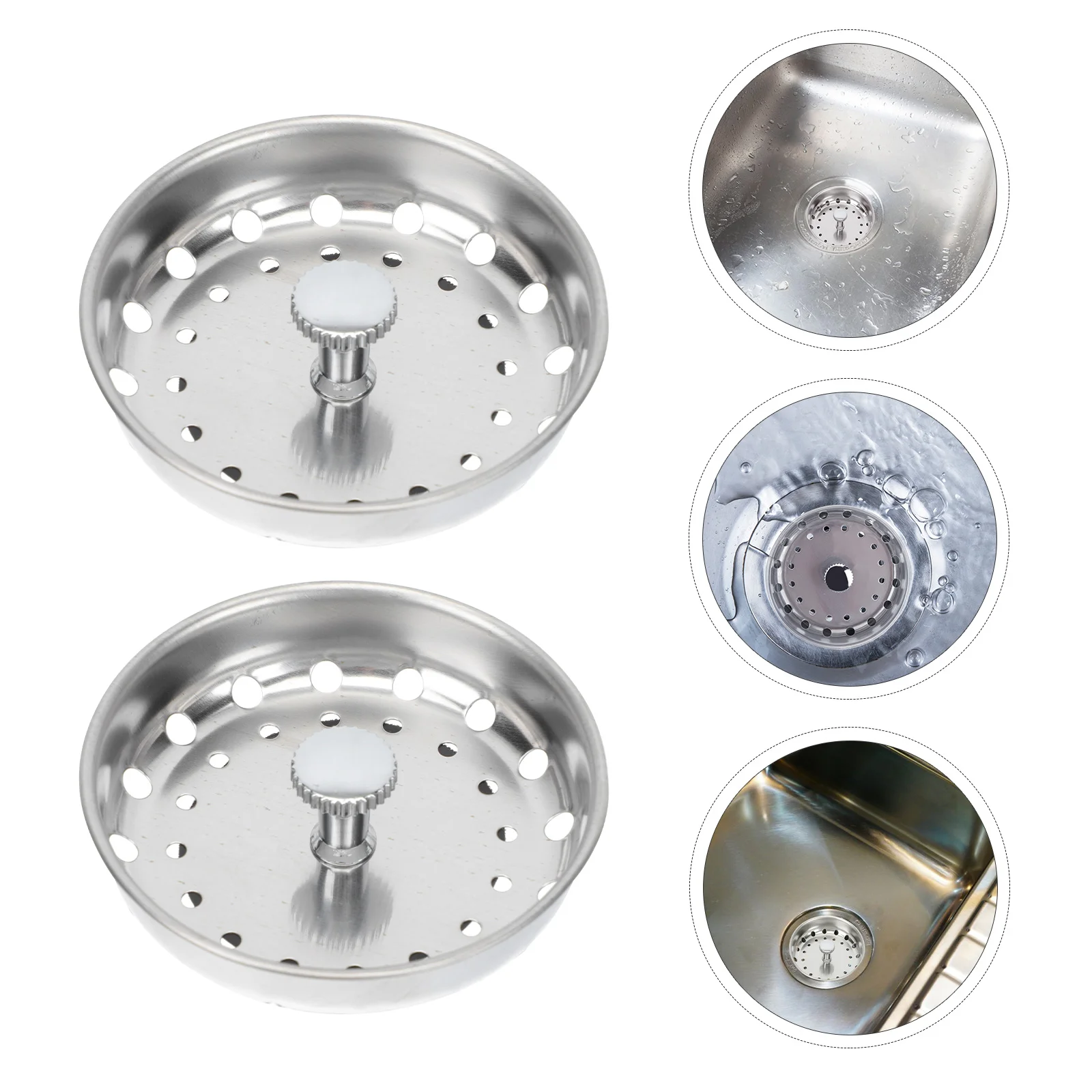 

2pcs Stainless Steel Sink Hole Washing Sink Plug Holes Basin Covers Lids Drain