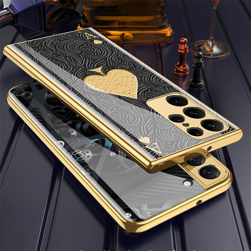 

For Samsung Galaxy S22 Ultra Case Plating Tempered Glass Soft TPU Frame Cover For Galaxy S22 Plus S22 5G