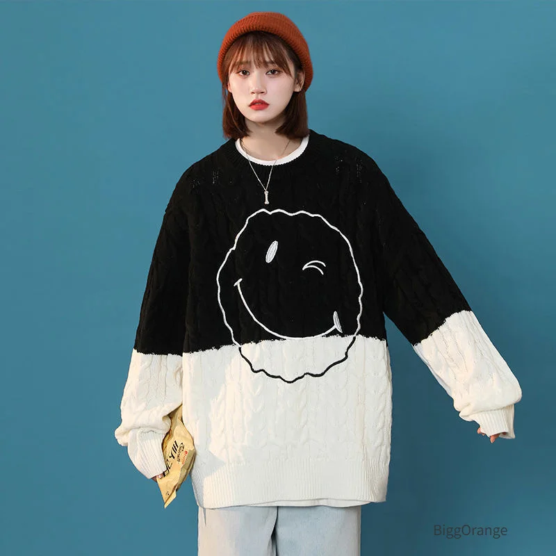 

New Smiley Sweater Men Autumn and Winter Thickened Design Sensation Niche Fried Street Shirts Couples Loose Lazy Knit Sweaters