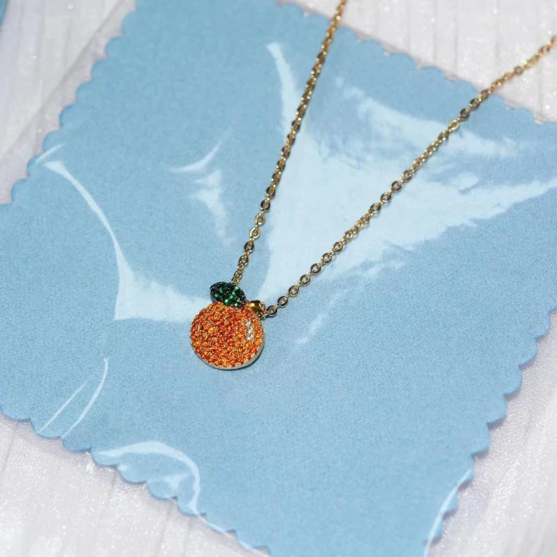 

Классическое ожерелье из стерлингового серебра 925 пробы с паве оранжевого циркония, ожерелье с свежим мандарином, кулон на цепочке до ключицы с изящными фруктами, женские Украшения