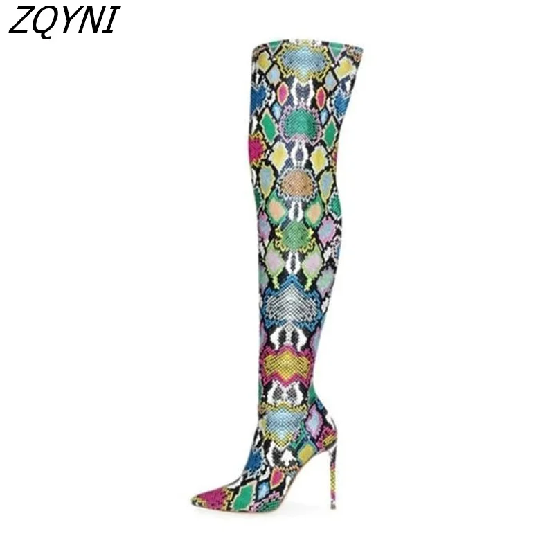 

Zqyni pointed snake skin boots women's thin high heels sexy party shoes DEMONIA mujer