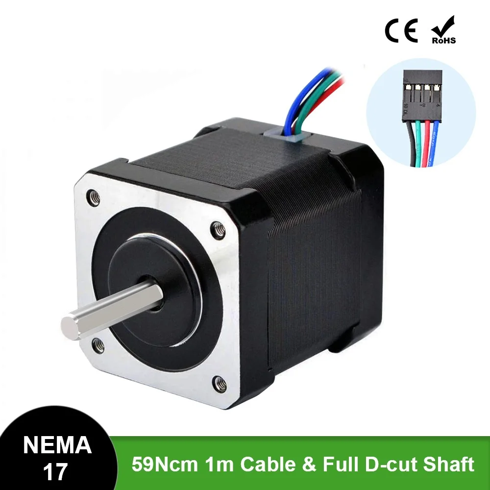 

Nema 17 Stepper Motor 48mm Full D-cut Shaft Nema17 Motor 42BYGH 2A 4-lead (17HS4801) Motor 1m Cable for 3D Printer