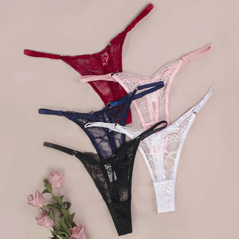 

Sexy Lace Panties Women Underwear V-waist See Through Thong G-string Female Adjustable Lingerie Breathable Seamless Underpants