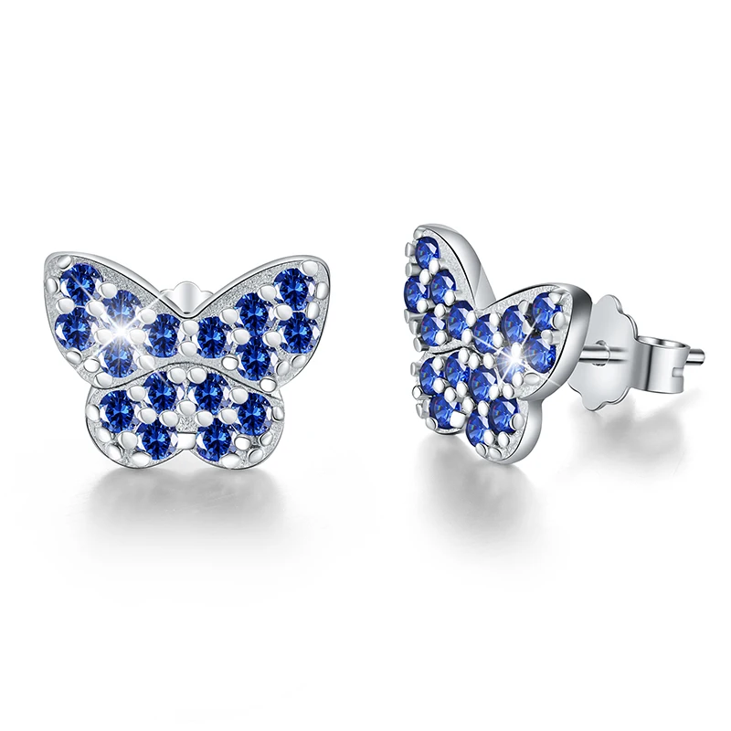 

Stylever 18K Gold Real 925 Sterling Silver CZ Butterfly Stud Earrings Colored Cubic Zirconia Fine Jewelry for Women Gift