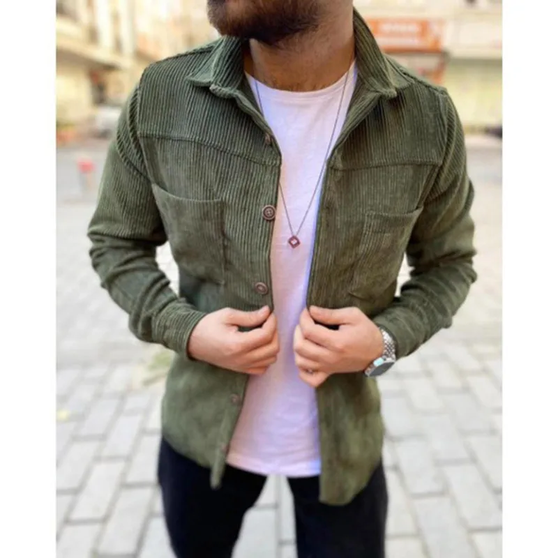 Autumn and Winter Men's Long-sleeved Corduroy Slim Fashion Shirt