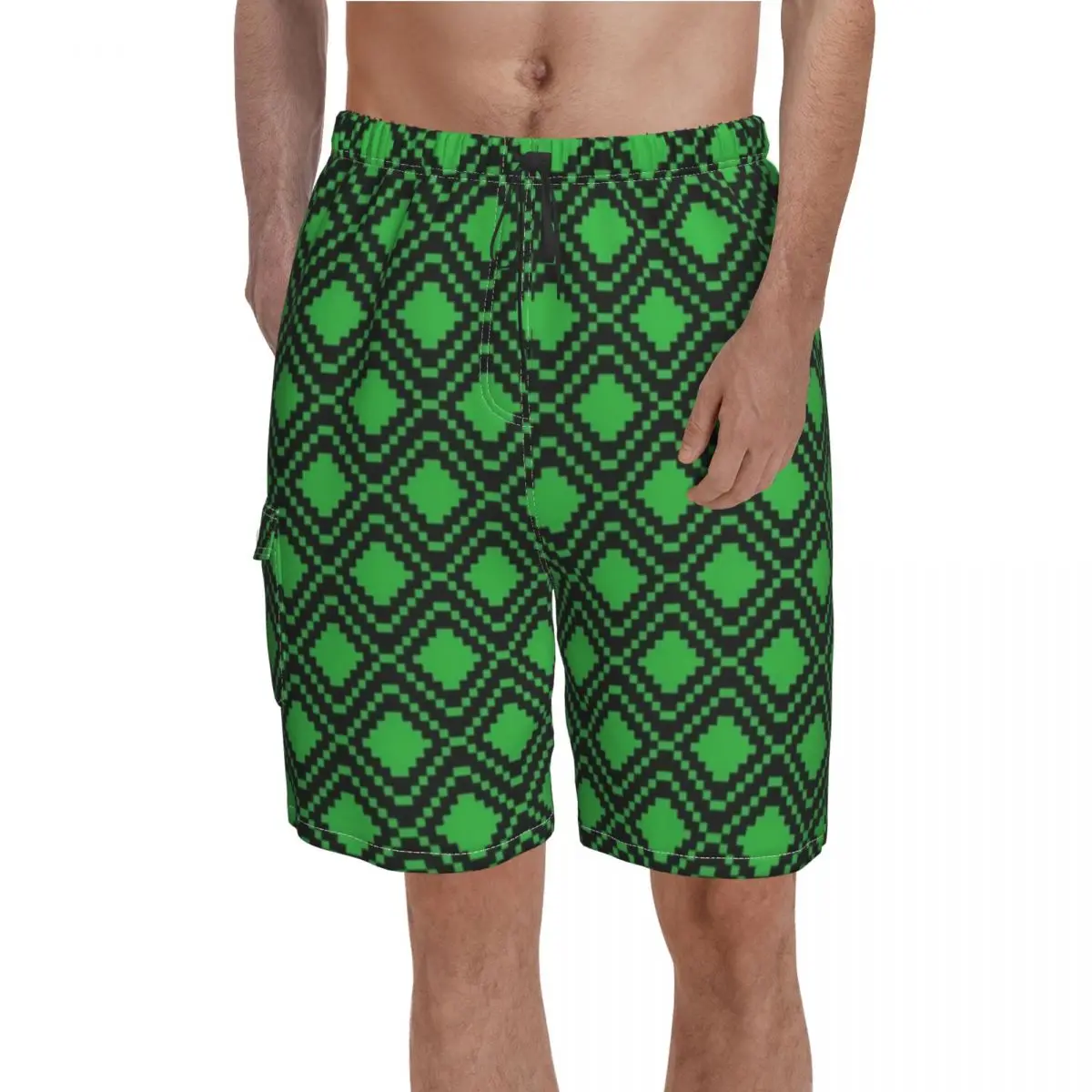 

Зеленые скандинавские полосатые шорты в стиле ретро пиксельное искусство мужские милые шорты для доски высококачественные плавки оверсай...