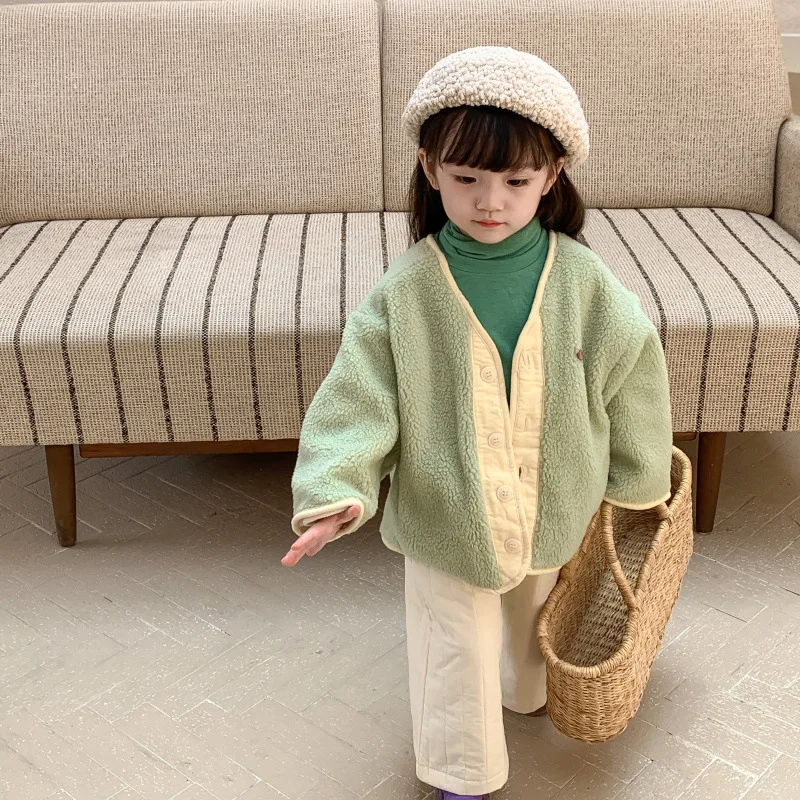 

Children Clothing 2022 Autumn Winter New Fashionable Korea Style Girls Lamb Wool Coat Warm Casual Simple Sweet Coat for Kids