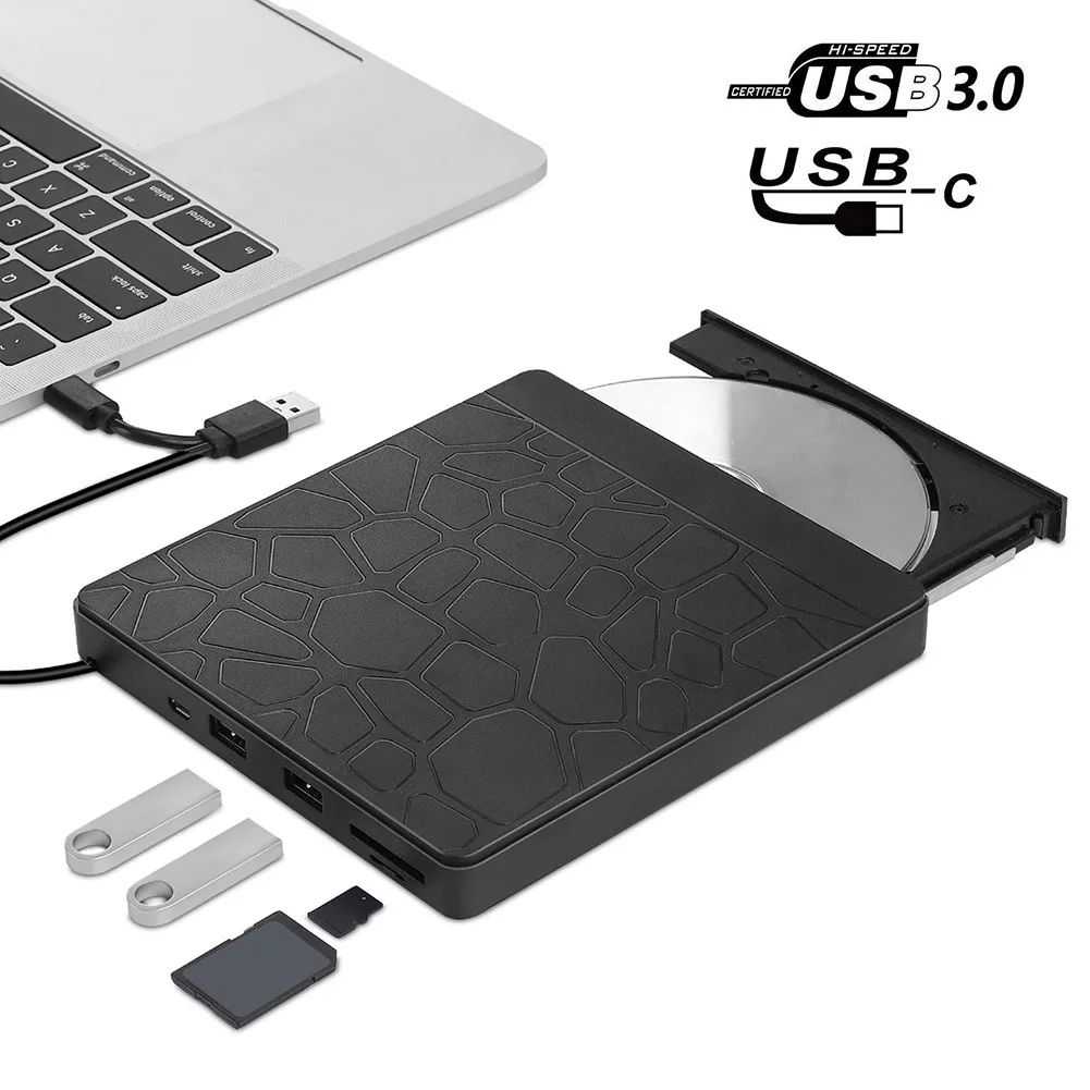 

USB 3.0 External DVD CD Writer Drive burner ROM Disk Reader Portable VCD Player Optical Drives Dual Port for MAC Desktops Laptop