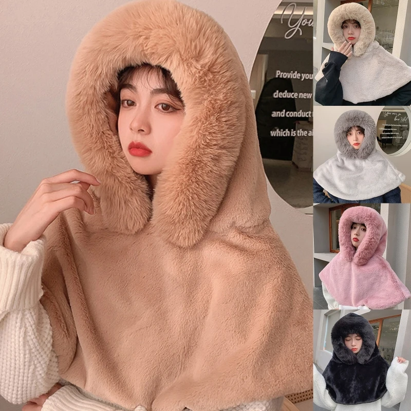 

Thermal Balaclava Solid Color Windproof Hood Winter Plush Hat Ear for PROTECTION Riding Mask Coldproof for Men Women