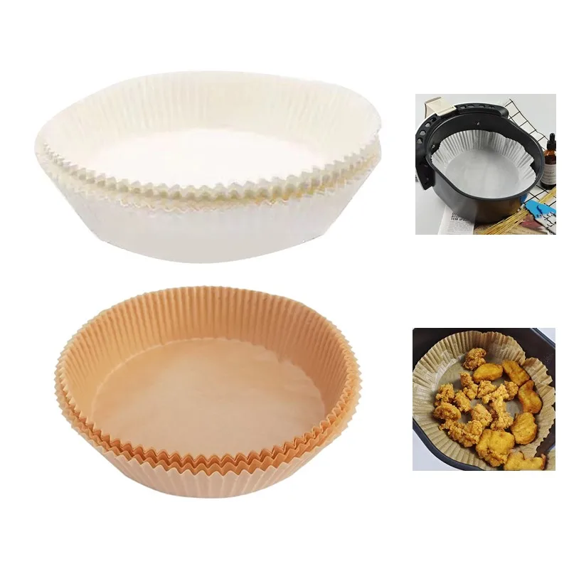 

100pcs 16/20cm Air Fryer Disposable Paper Liner Non-Stick Mat Parchment Wood Pulp Steamer Round Paper Liner For Air Fryer Baking