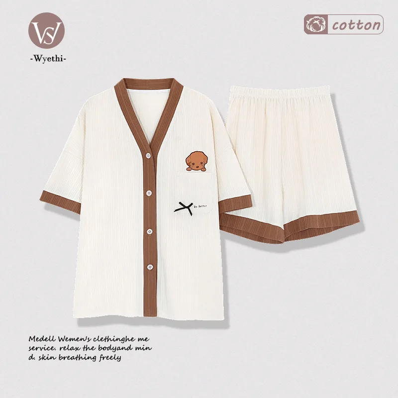 New Summer Pure Cotton Women Pajama Sets Short Sleeve Shorts Cute Elegant Pyjamas Loose Pijamas Set for Women Cotton Big Size