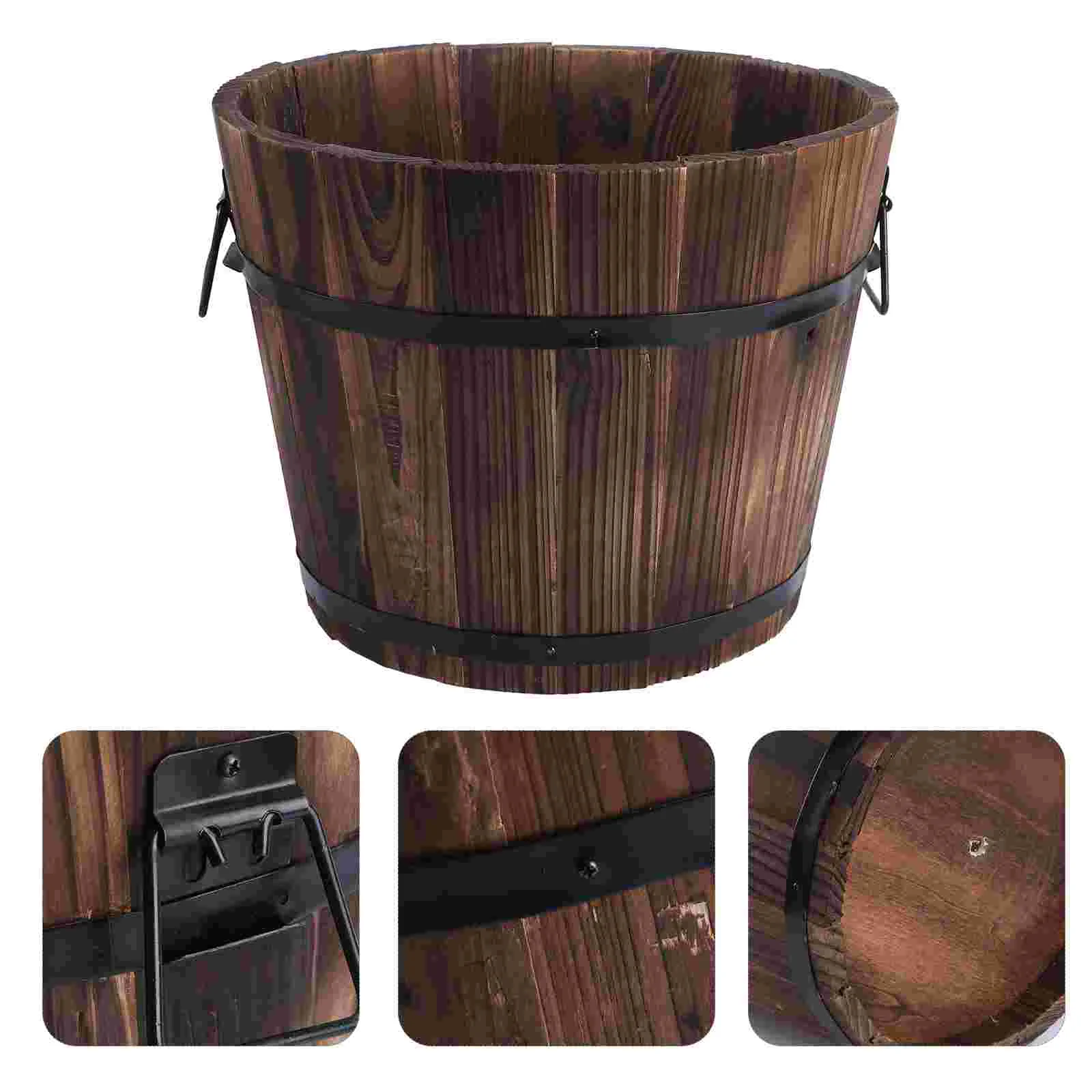

Wooden Planter Flower Wood Pot Bucket Planters Outdoor Succulent Rustic Whiskey Box Pots Container Round Garden Boxes Decorative