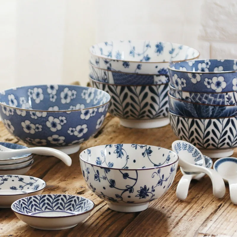 5-color Ceramic Bowl Dishes for Serving Utensils for Kitchen Ramen Tableware Enamel Bucket Hookah China Porcelain Plates Food