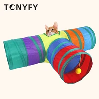 3 holes foldable cat tunnel toys with interactive ball collapsible cat toy drill barrel colorful cat tent drill barrel pet toys