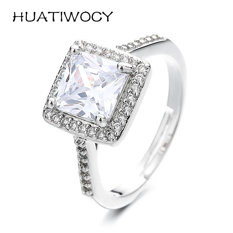 

HUATIWOCY Trendy Jewelry Ring for Women 925 Silver Accessories with Zircon Gemstone Finger Rings Wedding Engagement Party Gift