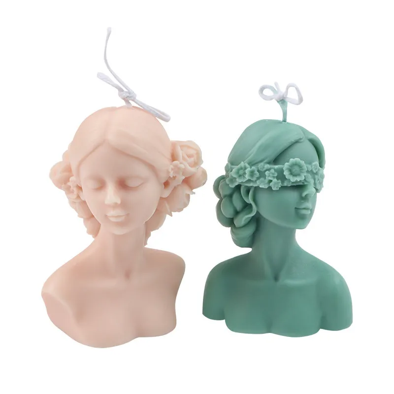 

Women Body Candle Silicone Mould Shy Blindfolded Female Plaster Resin Baking Mould Big Braided Rose Fragrance Portrait Ornament
