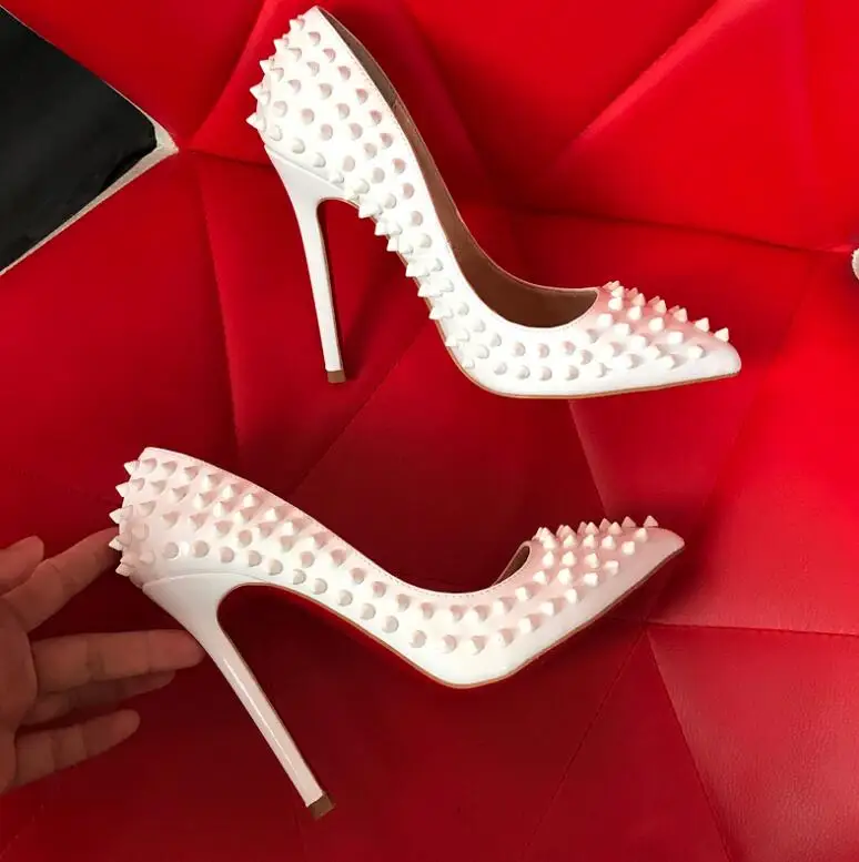 

2022 12cm Office Thin Heels Pumps Women Shoes Pointed Toe Patent Leather Wedding Dress Shoes Woman Chaussures Femme Rivet high