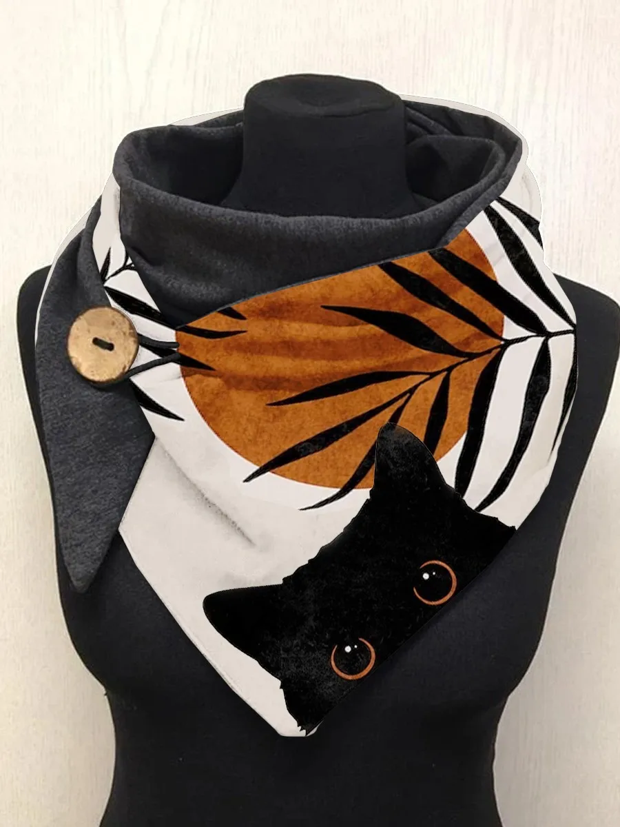 

Pdmcms Apparel Women's Boho Cat Art Print Casual Scarf For Winter fashion warm items indoor shawls and outdoor scarves