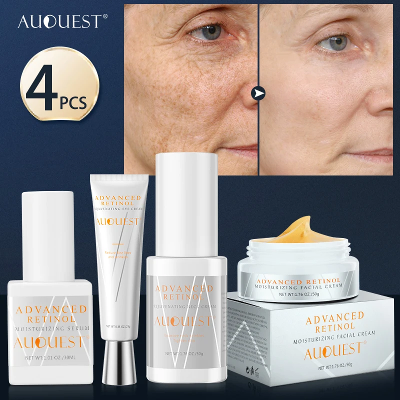 

AUQUEST 4PCS Skin Care Set Retinol Wrinkle Serum Face Cream Neck Lines Removal Anti-aging Eye Cream Moisturizing Skincare Kits