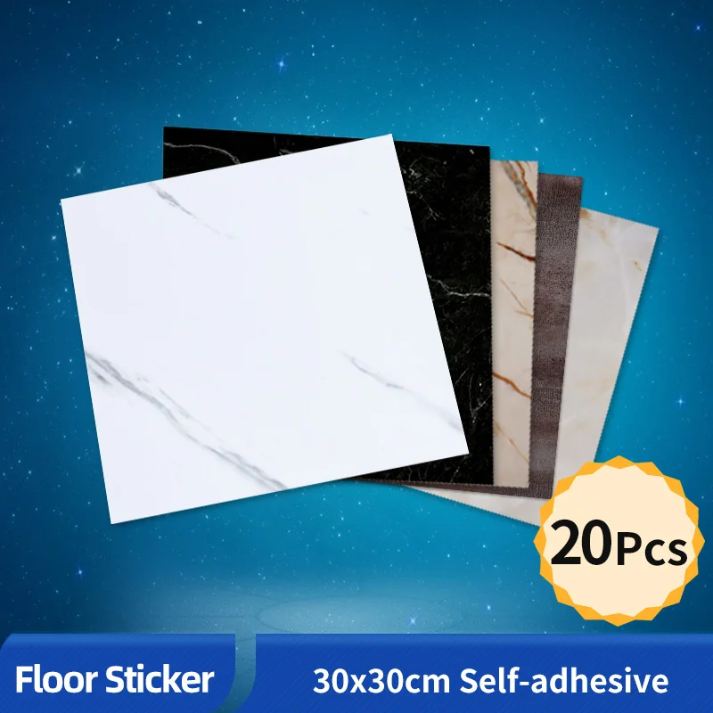 

20pcs 30*30cm PVC Flat Imitation Marble Tile Floor Stickers Self-adhesive 3D Wall Stickers Waterproof Bathroom Decals