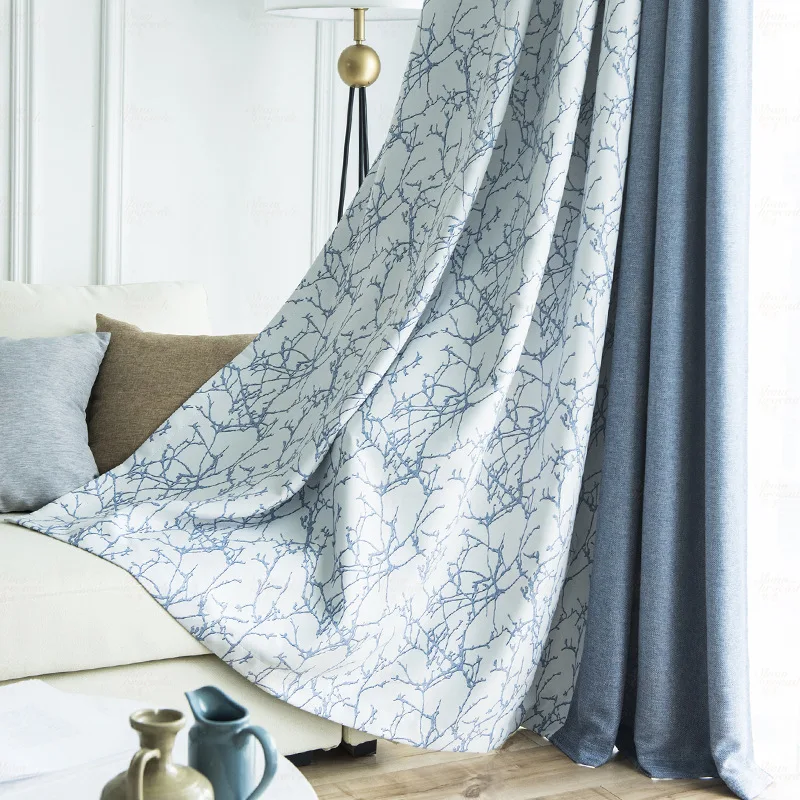 

New Nordic Curtains For Living Room Bedroom Modern Ins Wind Living Room Stitching Printing CurtainFinished Product Customization