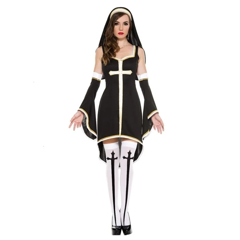 Рождественский сексуальный костюм монахини для взрослых женщин платье косплея с
