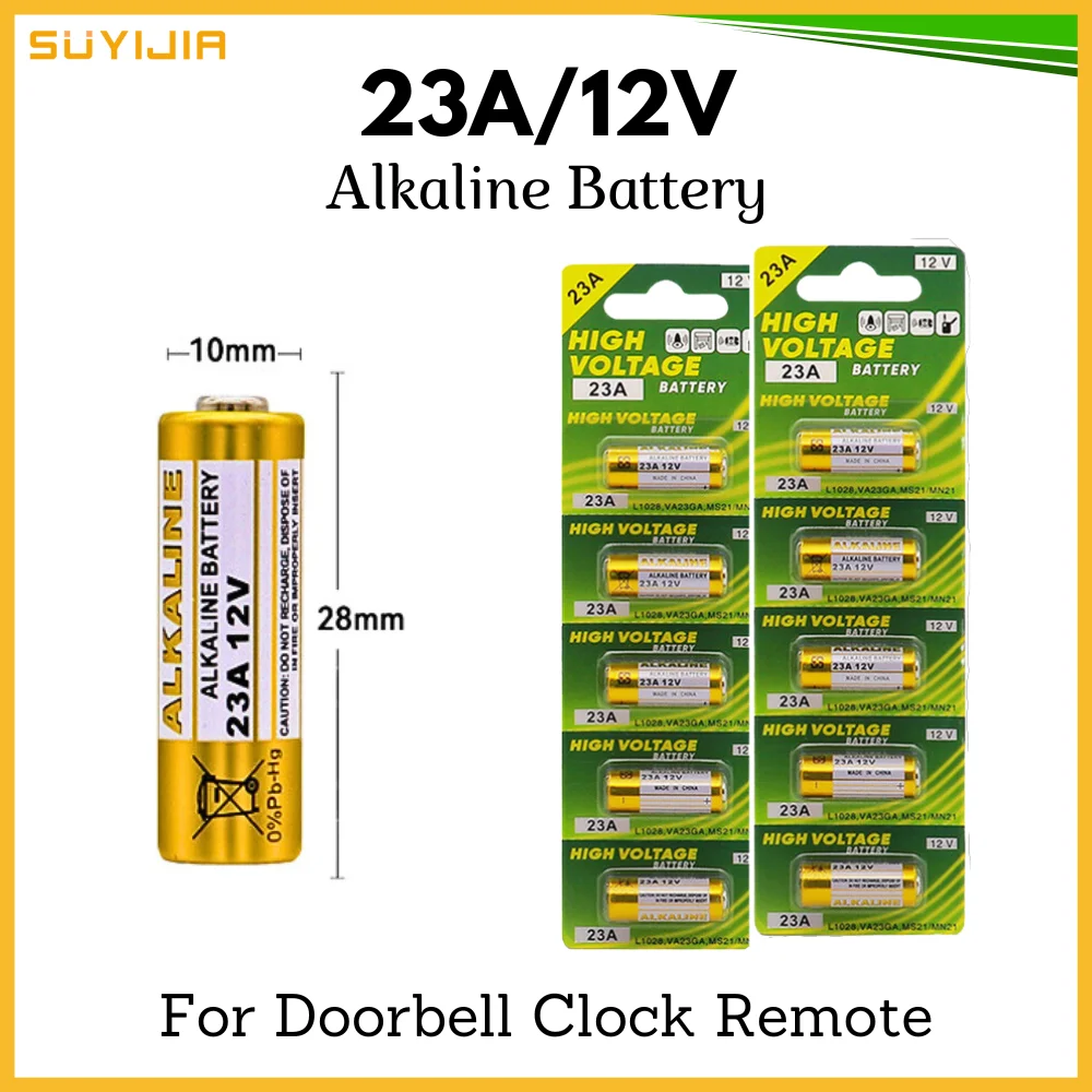 

10pcs A23 Alkaline Battery 23A12V 23GA A23S E23A EL12 MN21 MS21 V23GA L1028 GP23A LRV08 for Remote Control Doorbell Dry Batteria