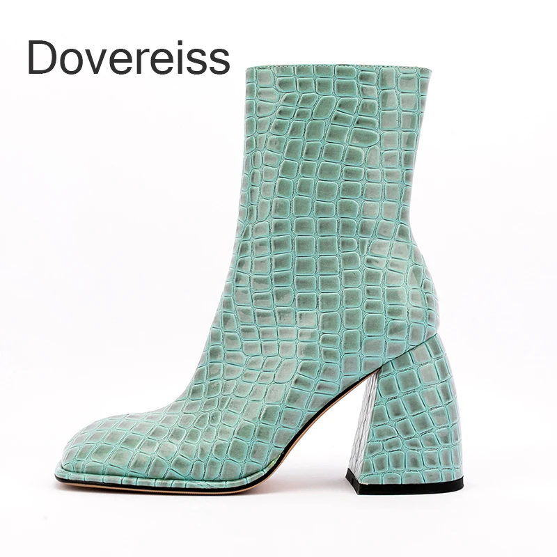 

Dovereiss Fashion Female Boots Winter Sexy Elegant Green Burgundy Red Zipper Square To Ankle Boots Chunky Heels New40 41 42 43