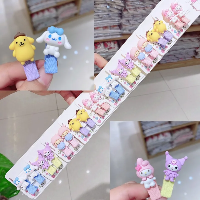 

10 Pairs Sanrio Hair Clip Kawaii Hello Kitty Cinnamoroll My Melody Kuromi Leather Clip Pink Cartoon Girl Hair Accessories