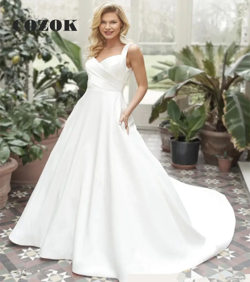 

Simple Elegant Wedding Dress White Floor-Length Sleeveless Bridal Party Gown For Women Vestido De Novia Custom Size YQ0096