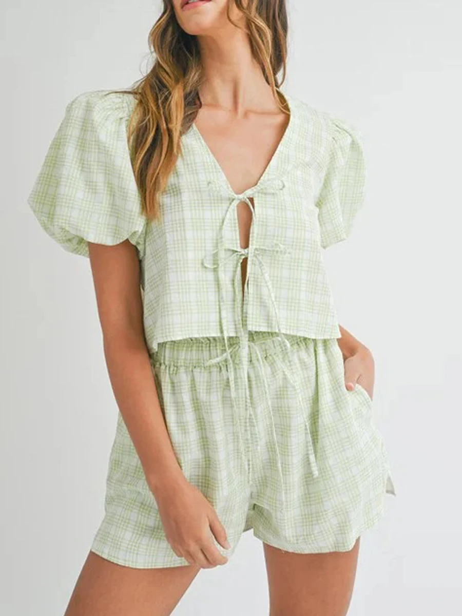 Женские летние костюмы для отдыха Y2k из 2 предметов Повседневная рубашка с