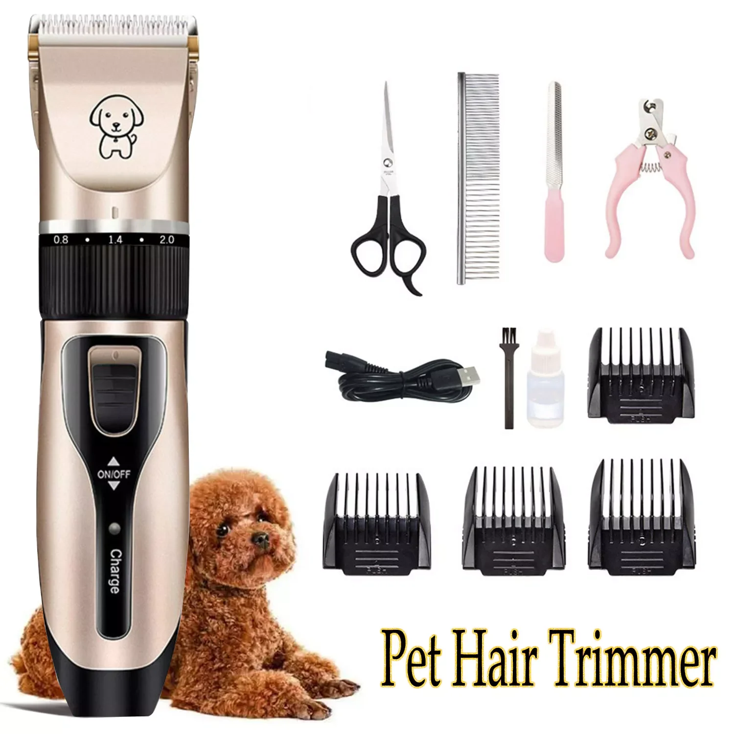 

Puppy Grooming Shaver Set Dog Hair Clipper Pet Hair Trimmer USB Charging Detachable Blade Low Noise Clipper