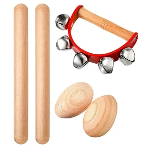 Musical Percussion Instrument Set,Rhythm Sticks + Wood Egg Shakers + Tambourine Jingles Bell,For Christmas Kids Party
