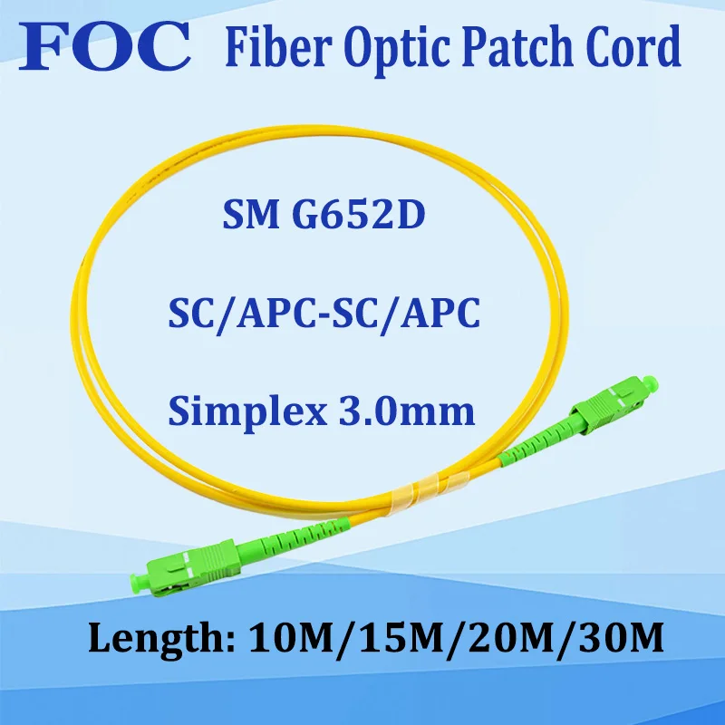 

10Pcs Optical Fiber Cable Singlemode Simplex SM 9/125 Fibre Optic Patch Cord SC/APC Cable, 10M/15M/20M/30M