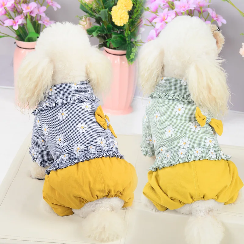 

Комбинезон с хлопковой подкладкой, с принтом в виде маленьких цветов, для маленьких и средних собак, Осень-зима