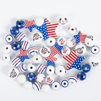 new independence day round wooden beads diy custom home party decoration childrens toys bracelet accessories wholesale