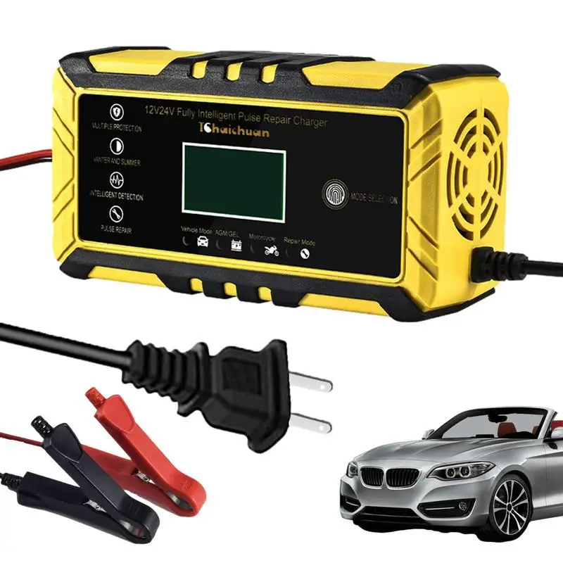 

Car Battery Charger 12/24V Smart Battery Charger with LCD Display Automobile Battery Maintainer for Cars Motorcycles accessories
