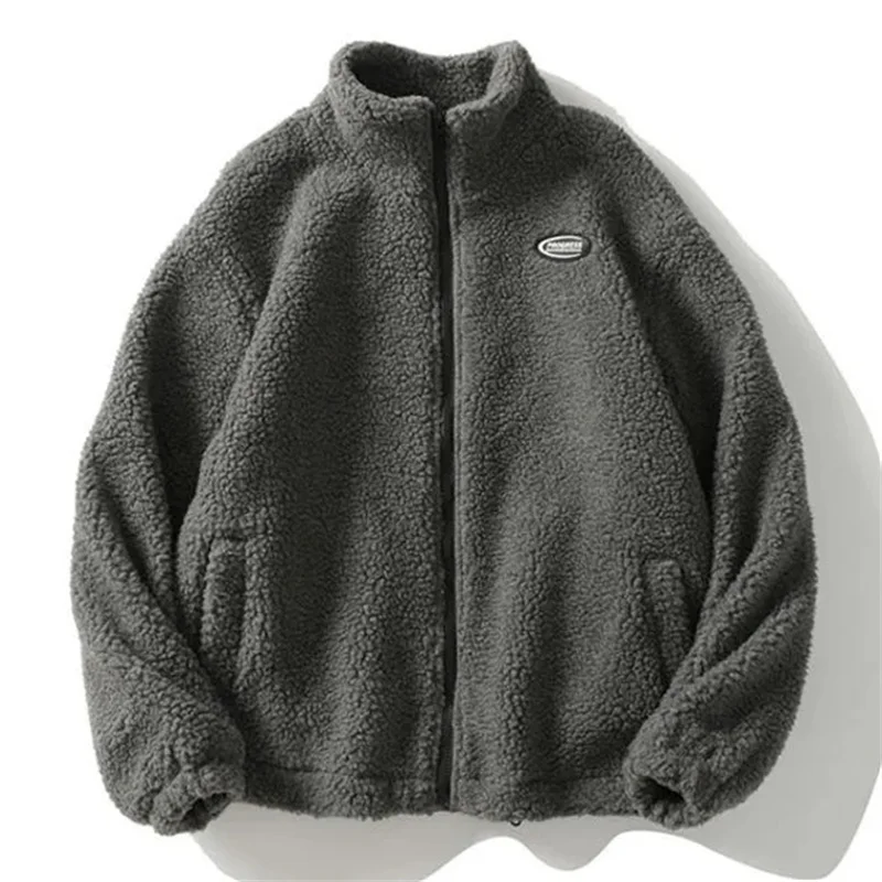 

Winter Unisex Zipper Velvet Lambswool Jackets Oversize Fuzzy Zipper Coats Womens Keep Warm Fleece Fluffy Jacket Tops Black Beige