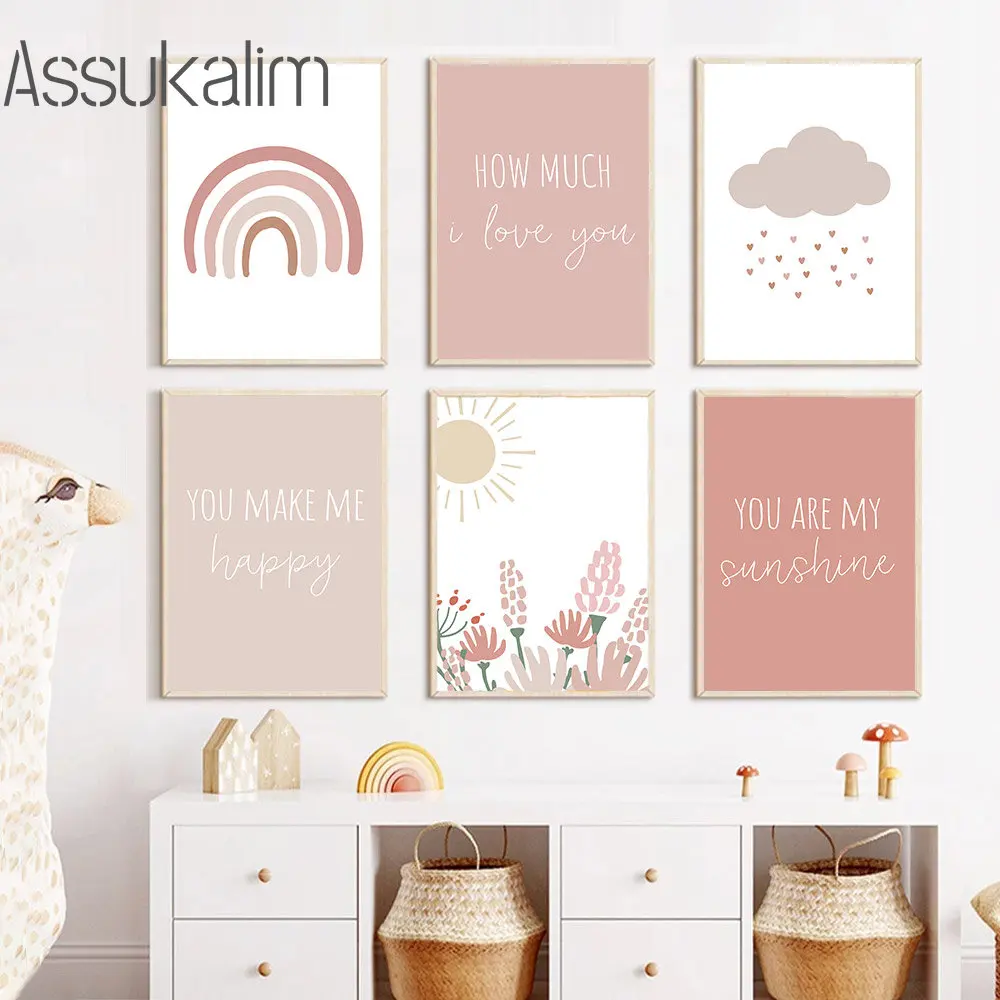 Розовая Радуга художественные принты подсолнухи настенные плакаты «You Are My Sunshine» настенные картины «You Make Me Happy» настенное Искусство Декор для гостиной
