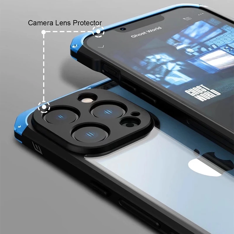 Aluminum Metal Phone Case For iPhone 11 13 14 Pro Max Fall Protection Metal Frame Glass Back Cover For Iphone XS MAX XR 7 8 Plus