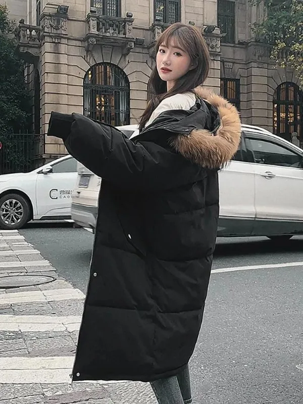 

Winter Coat Women Hooded Down Parkas Ladies New Warm Winter Jacket Women Loose Big Fur Collar Jacket Coat