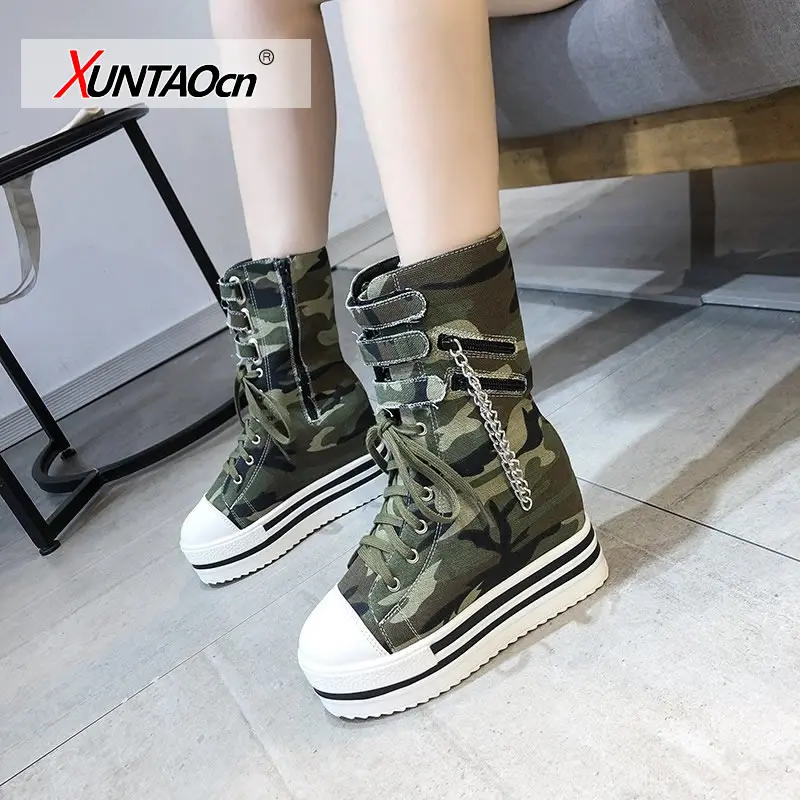 

Женские камуфляжные ботинки на платформе, высокие ботильоны с высоким берцем