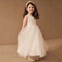 lovely o neck a line flower gril dresses lace appliques beading tulle first communion dress kids wedding party ball gown