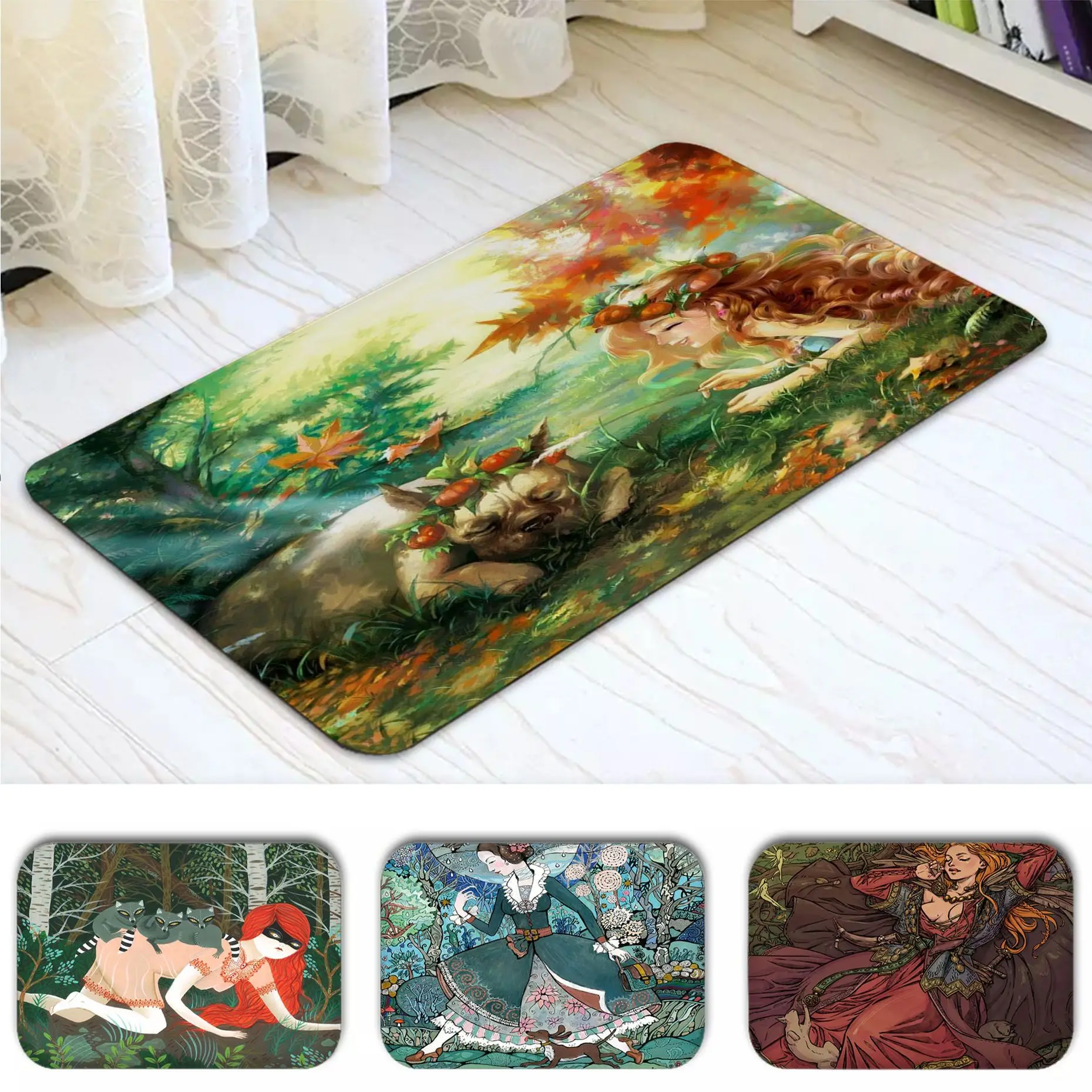 

Flower Jungle Animal Girl Entrance Door Mat Rectangle Anti-slip Home Soft Badmat Front Door Indoor Outdoor Mat Modern Home Decor